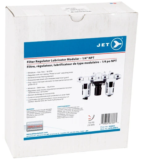 Jet 408852 - (AFRLMM14) 3 PC Air Filter, Regulator And Lubricator 1/4" NPT - Miniature 4 Jet 408852 - (AFRLMM14) 3 PC Air Filter, Regulator And Lubricator 1/4" NPT - Miniature - Image 2
