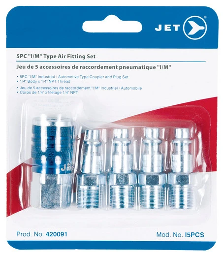 Jet 420091 - (I5PCS) 5 PC I/M Air Fitting Set - 1/4" Body X 1/4" NPT 4 Jet 420091 - (I5PCS) 5 PC I/M Air Fitting Set - 1/4" Body X 1/4" NPT - Image 2