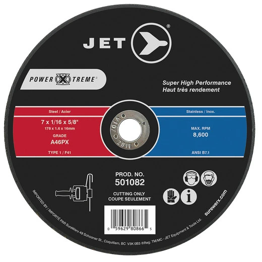 Jet 501082 - 7 X 1/16 X 5/8 A46PX POWER-XTREME T1 Cut-Off Wheel 3 Jet 501082 - 7 X 1/16 X 5/8 A46PX POWER-XTREME T1 Cut-Off Wheel
