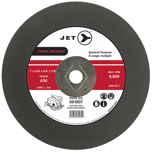 Jet 501207 - 7 X 3/32 X 5/8" (diamond 7/8") A30 POWER ABRASIVE T1 Cut-Off Wheel 3 Jet 501207 - 7 X 3/32 X 5/8" (diamond 7/8") A30 POWER ABRASIVE T1 Cut-Off Wheel