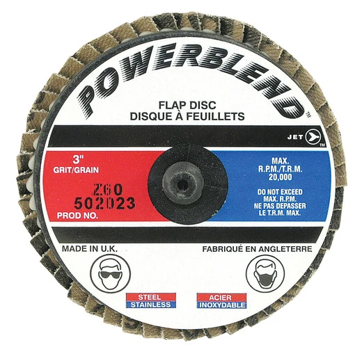 Jet 502023 - 3" Z60 POWERBLEND Roll-on Flap Disc - Type R Mount 3 Jet 502023 - 3" Z60 POWERBLEND Roll-on Flap Disc - Type R Mount