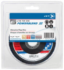 Jet 503213A01 - 4-1/2 X 7/8 Z40 POWERBLEND T29 Zirconia Flap Disc - Clamshell Package