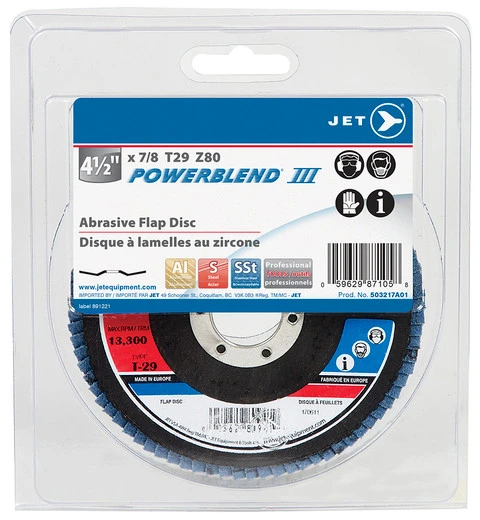 Jet 503217A01 - 4-1/2 X 7/8 Z80 POWERBLEND T29 Zirconia Flap Disc - Clamshell Package 3 Jet 503217A01 - 4-1/2 X 7/8 Z80 POWERBLEND T29 Zirconia Flap Disc - Clamshell Package