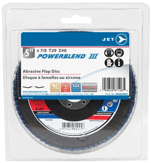 Jet 503223A01 - 5 X 7/8 Z40 POWERBLEND T29 Zirconia Flap Disc - Clamshell Package 3 Jet 503223A01 - 5 X 7/8 Z40 POWERBLEND T29 Zirconia Flap Disc - Clamshell Package