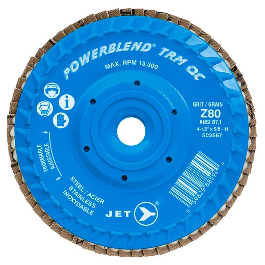 Jet 503567 - 4-1/2 X 5/8-11 Z80 POWERBLEND TRM QC Zirconia Flap Disc 3 Jet 503567 - 4-1/2 X 5/8-11 Z80 POWERBLEND TRM QC Zirconia Flap Disc