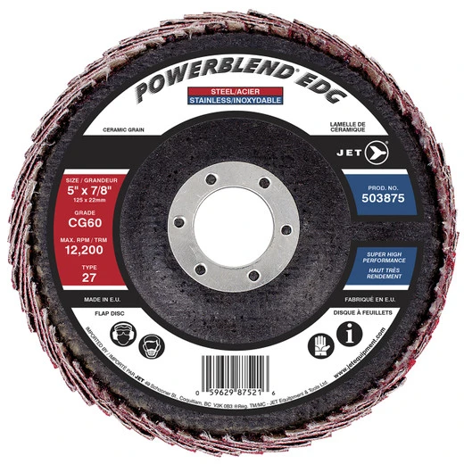 Jet 503875 - 5 X 7/8 CG60 POWERBLEND EDG Curved Edge Flap Disc 3 Jet 503875 - 5 X 7/8 CG60 POWERBLEND EDG Curved Edge Flap Disc