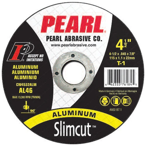 Pearl CW4532ALM - 4.5 X .045 X 7/8 Slimcut T-1 Aluminum Thin Cut-Off Wheels, A36, Box Of 25 3 Pearl CW4532ALM - 4.5 X .045 X 7/8 Slimcut T-1 Aluminum Thin Cut-Off Wheels, A36, Box Of 25
