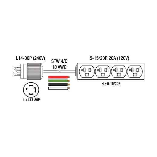 King Canada K-L1430-25-4T - 25 Ft. Generator Extension Cord With Quad Tap 3 King Canada K-L1430-25-4T - 25 Ft. Generator Extension Cord With Quad Tap